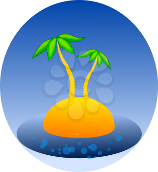 Royalty Free Clipart Image of a Tropical Beach with Palm Trees