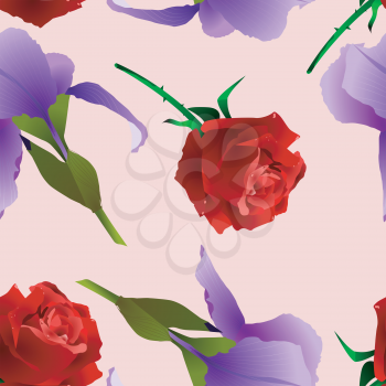 Royalty Free Clipart Image of a Background With Iris and Roses