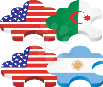 Vector puzzles with national symbolics of United States America, Argentina, Algeria