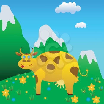Cow on a mountain meadow. vector