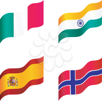 Set of flags of Spain, Italy, Norway, India