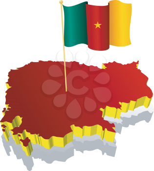 three-dimensional image map of Cameroon with the national flag 