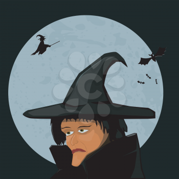 Witch on a background of the Moon