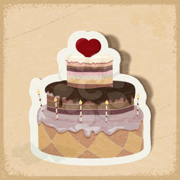 Vintage card with a cake on Valentine's Day. eps10