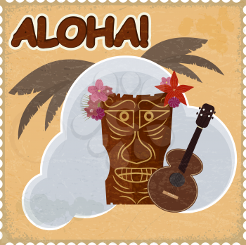 Vintage postcard with Hawaiian elements. eps10