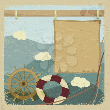 Abstract vintage background with a steering wheel and a lifeline. eps10