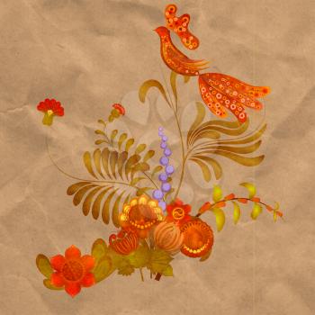 Petrikov painting.  Floral ornament on old paper background. eps 10