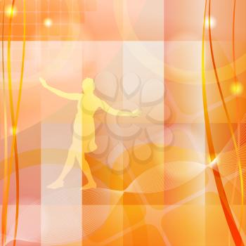 Orange abstract background with a silhouette of a girl. eps10
