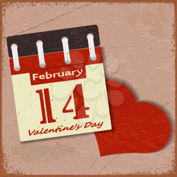 Vintage background with a calendar and a red heart