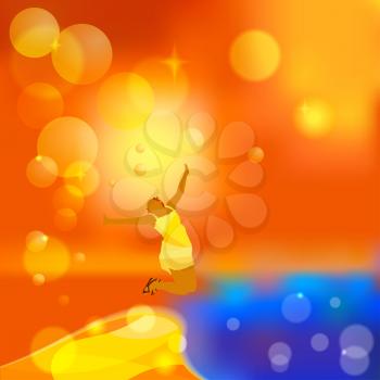 Abstract orange background with a silhouette of a girl