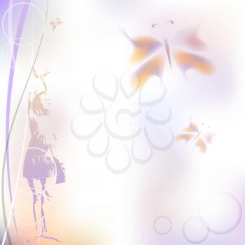 Abstract background with girl and butterflies. eps10