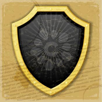 A golden shield on the vintage background