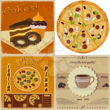 Set of vintage cards with the image of food