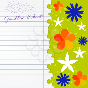 Abstract background with notebook and color flowers
