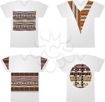 Set of white T-shirts with drawings of African-style