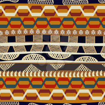 Seamless pattern with masks and Indian heads. Tribal style