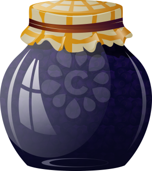 Glass jar with blueberry jam