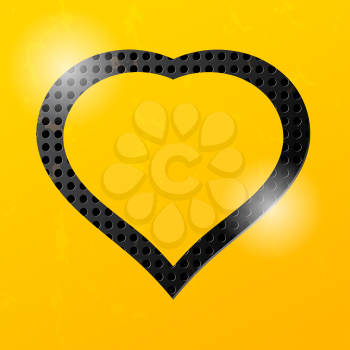 Yellow technological background with a silhouette of the heart