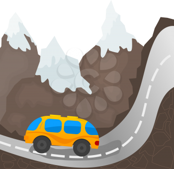 Cartoon bus on a mountain road