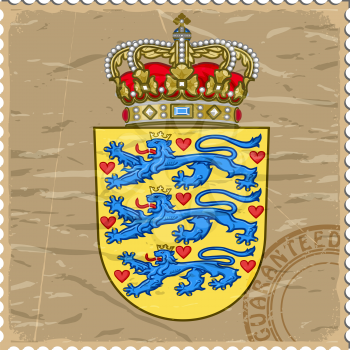Coat of arms of  Denmark on the old postage stamp