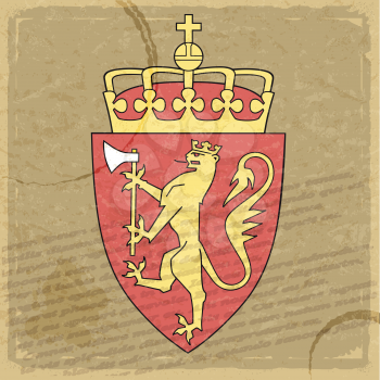 Coat of arms of  Norway on the old postage stamp