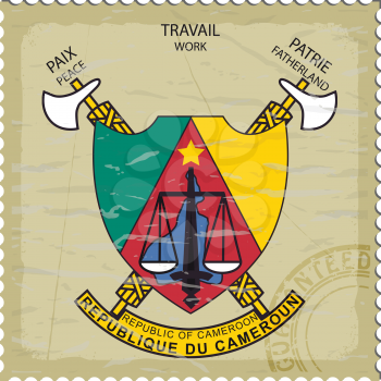 Coat of arms of Cameroon on the old postage stamp