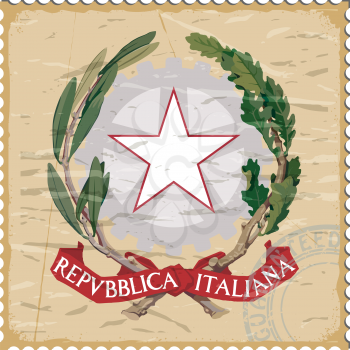 Coat of arms of  Italy on the old postage stamp