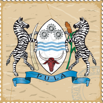 Coat of arms of  Botswana on the old postage stamp