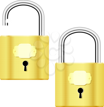 Vector illustration of open and closed yellow padlocks