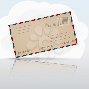 Old airmail envelope with cloud and reflection 