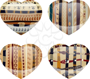 Set of glass hearts with ethnic texture inside
