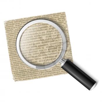 Royalty Free Clipart Image of a Magnifying Glass Over Text