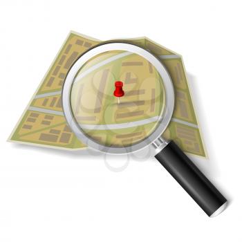 Royalty Free Clipart Image of a Map and Magnifying Glass