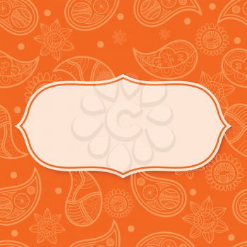 Abstract frame on an orange background with paisley pattern.