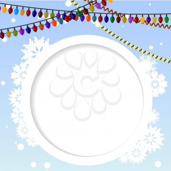 Winter background with a circular element to the text and colored lights