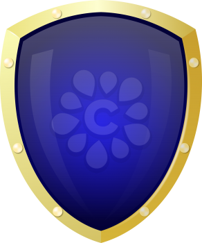 Golden shield with a blue background. Isolate