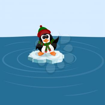 Penguin on an ice floe in the sea