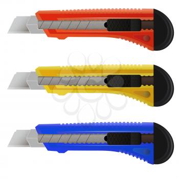 Set of colorful stationery knife on a white background 