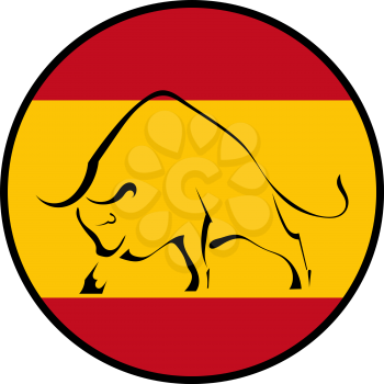 Silhouette of a bull in the national colors of the Spanish flag