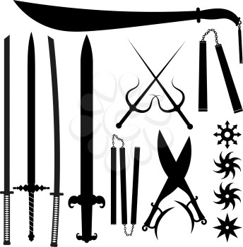 Set of silhouettes bladed weapons