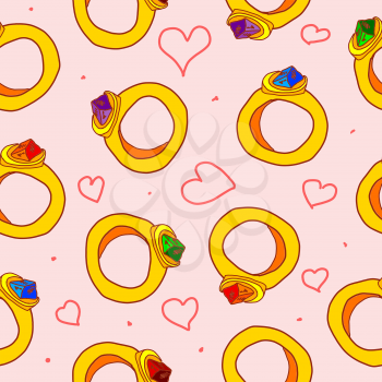 Seamless pattern with hearts and rings