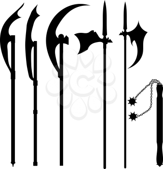 Set of silhouettes of halberds