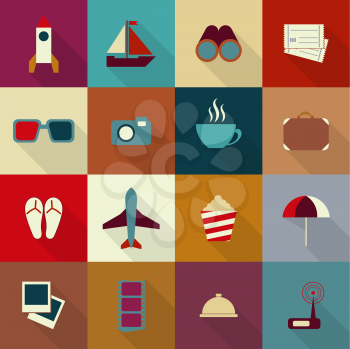 16 flat travel icons with shadow