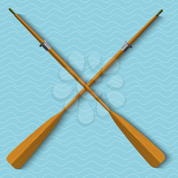 Two wooden oars on wavy background