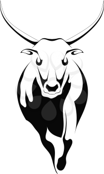 Black silhouette of a bull on a white background