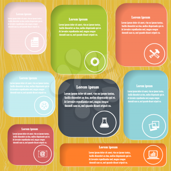 Colored elements of infographics on a  stylizedwooden background. Vector illustration 