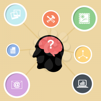 Abstract silhouette of a man's head with communications. Basis for infographics. Vector illustration