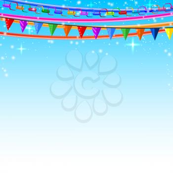 Colorful lace, pins, chains, garlands on a blue background. Vector illustration.