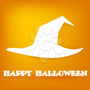 Halloween. White silhouette of a witch hat on orange background. Vector illustration.