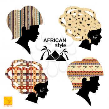 Set of silhouettes of heads of African women
